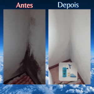 Limpeza de mofo e bolores em paredes antes e depois com líquido Azul homcare
