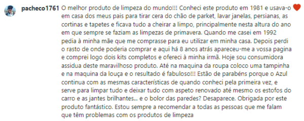 Comentário real de cliente