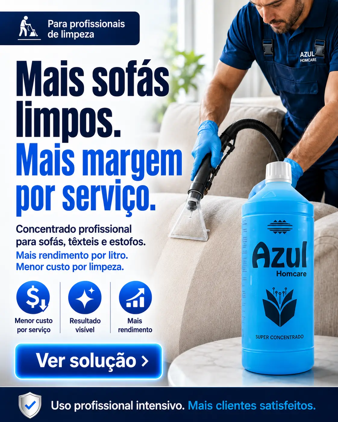 AzulHomCare profissional para limpeza de sofás, têxteis e estofos